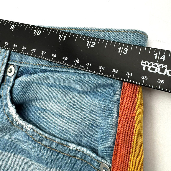 MADEWELL Women's 24 XS The Perfect Jean Short Bowman Wash Orange Stripe Raw Hem - Picture 9 of 12